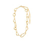 BELIEVE chain necklace gold-plated with large open links, showcasing a rustic, handcrafted look for a unique urban style. Measures 44 cm with a 14 cm extension.