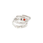 TRUST ring 3-in-1 set silver-plated, featuring a red Agate stone, white glass beads, and an elegant plain ring, all adjustable for a perfect fit.