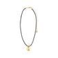 INTENT necklace gold-plated with a teardrop pendant on a black leather cord, embodying Scandinavian minimalism and elegance from Pilgrim's eco-conscious collection.