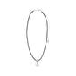 INTENT necklace silver-plated features a sleek black leather cord with a teardrop-shaped silver pendant, embodying minimalist Scandinavian style from Pilgrim.