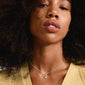 SUNSET crystal necklace silver-plated showcased on a woman, highlighting its elegant silver pendant with Preciosa crystal on a sleek box chain, embodying classic style.