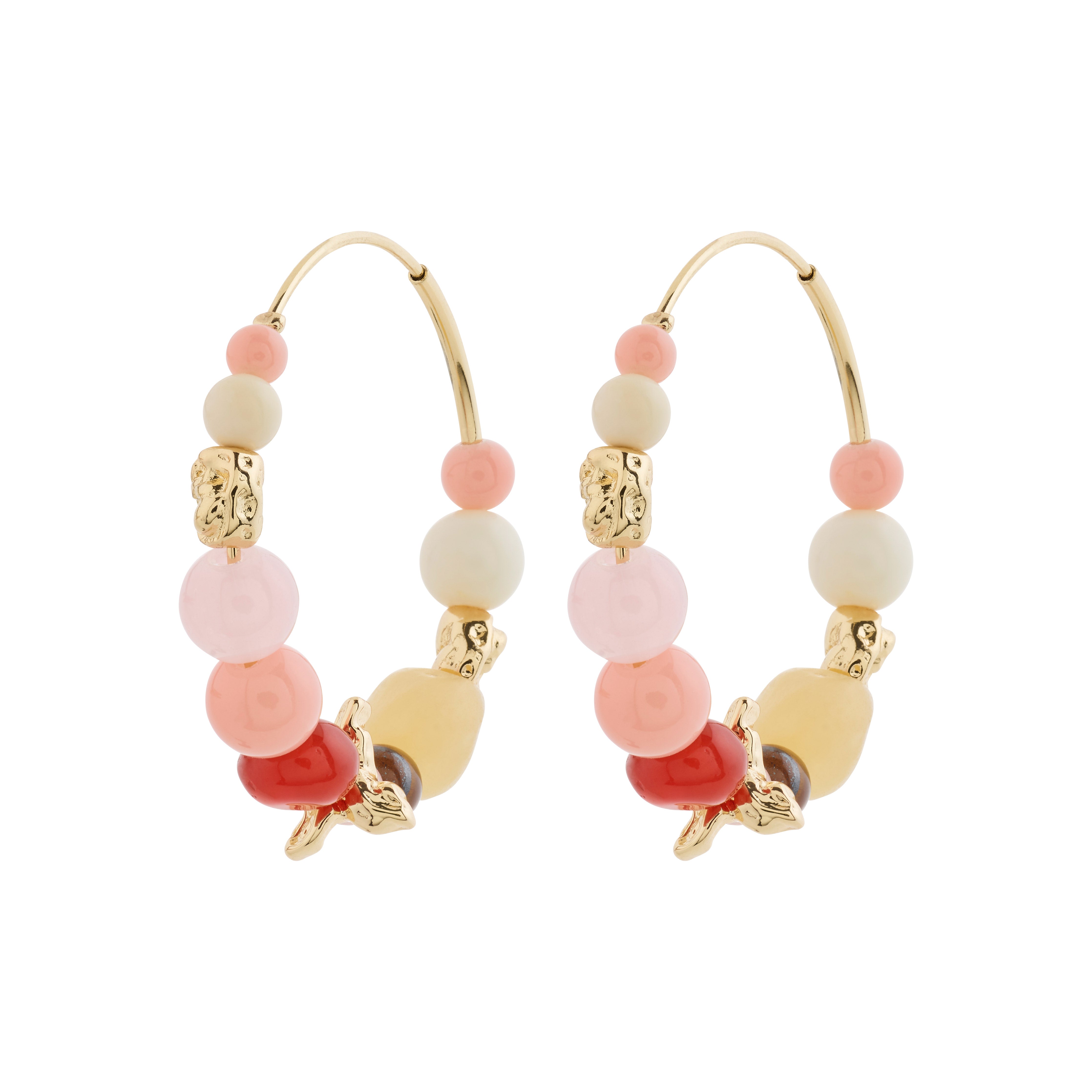 DREAM hoops multi/gold-plated by Pilgrim: Colorful hoop earrings with semi-precious stones and glass beads, embodying summer vibes with chic gold-plated accents.