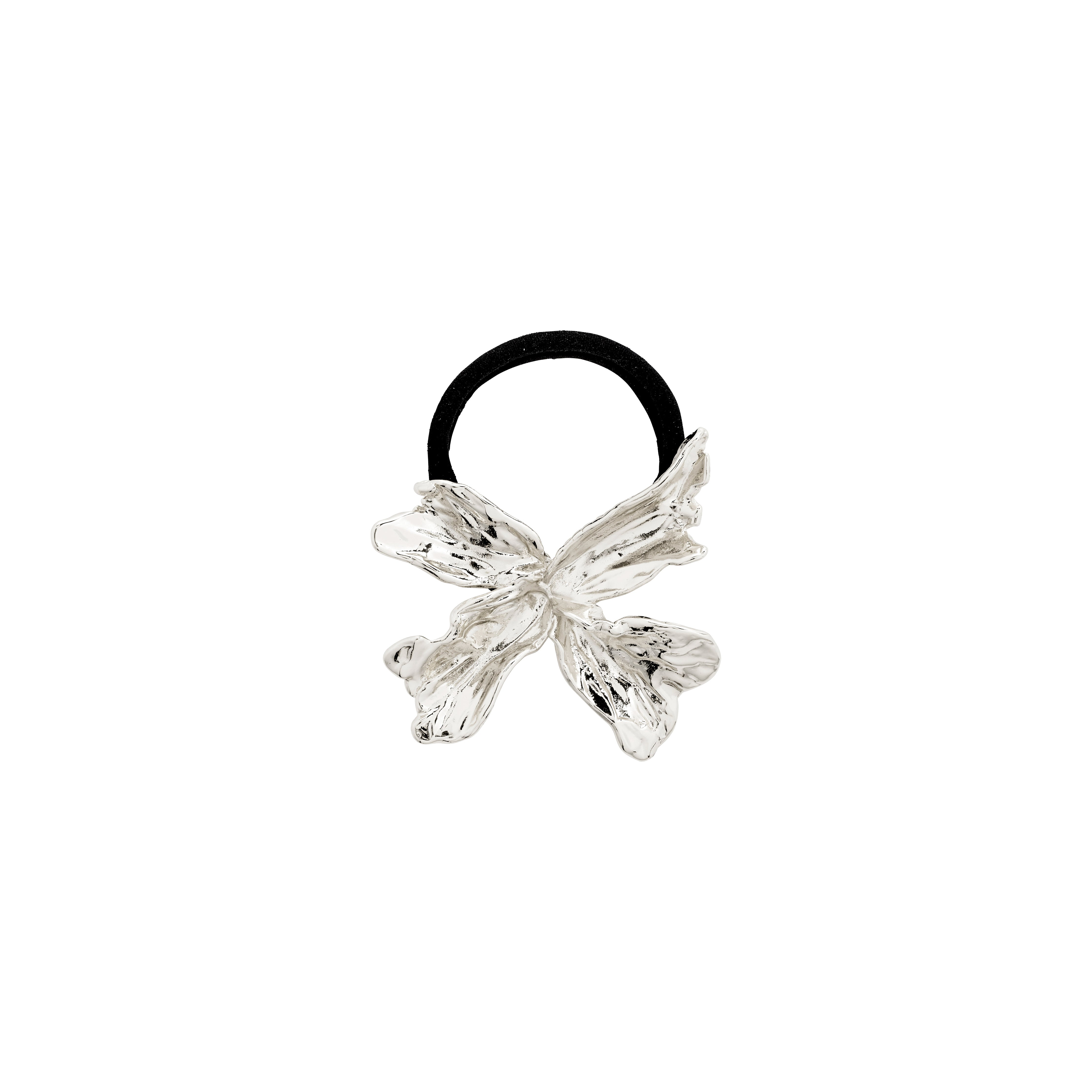 DREAM hair accessory silver-plated, featuring a large flower charm, perfect for enhancing summer hairstyles like messy buns or ponytails.