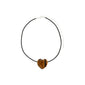 STAY tiger eye necklace with a heart-shaped pendant on a black leather cord, featuring silver-plated accents, embodying strength and bohemian style from Pilgrim.