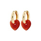 KENDALL earrings gold-plated with heart-shaped Red Agate pendants, showcasing a chunky hoop design and an easy click clasp for stylish, effortless wear.