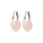 KENDALL earrings silver-plated feature heart-shaped Rose Quartz pendants on chunky hoops, offering a stylish and harmonious accent for any look.