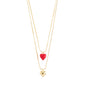 MAEVE necklace, 2-in-1 set: gold-plated chains with a red heart pendant and a puffy heart pendant, perfect for a chic, layered look.