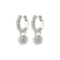 EDTLI crystal hoop earrings, silver-plated, adorned with Preciosa crystals, featuring a detachable sphere pendant, offering versatile elegance with a convenient click lock design.