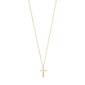 FLYNN necklace gold-plated features a polished cross pendant on a slim curb chain, embodying minimalist elegance and timeless style.