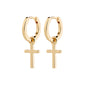 FLYNN earrings gold-plated: Chunky gold-plated hoops featuring sleek cross pendants, offering a timeless style with an easy click clasp for versatile wear.