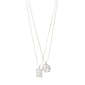 BRENDA pendant necklace 2-in-1 set silver-plated, featuring a square and coin-shaped pendant with perforated designs on 40 cm/45 cm chains.