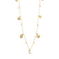 PRUCENCE necklace gold-plated with charms including heart, flower, and seashell, featuring freshwater pearl and Preciosa crystals on a 38 cm chain with extension.