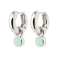 EVAH blue hoop earrings, silver-plated with Amazonite stones, featuring a chunky, curvy design. Made from 95% recycled material, suitable for versatile styling.