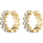 HELI crystal hoop earrings, gold-plated, featuring staggered light crystal stones, offering a stylish and sustainable touch from Pilgrim's collection.