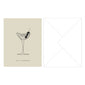 Greeting card, Let's Celebrate, featuring a martini glass drawing with a black olive, accompanied by a matching envelope, perfect for enhancing your gift box experience.