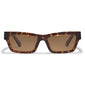 ASHLYN sunglasses tortoise brown with angular design and brown lenses, offering UV protection. Comes with a recycled fabric pouch from Pilgrim.