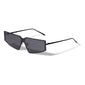 ALEXIA sunglasses black with ultra-angular design and slim metal frame, featuring dark lenses. Includes a fabric pouch for protection and cleaning.